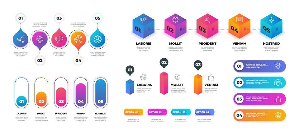 Step 3D infographic. Realistic flowchart graph, business options presentation 스톡 일러스트