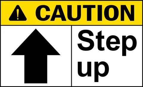 Step up with arrow caution sign. Stock Illustration