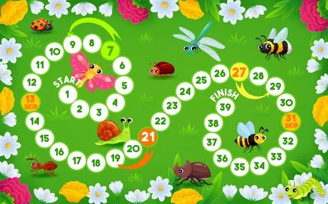 Step board game with cartoon insect characters Stock Illustration