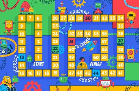 Step board game with cartoon robots and droids Illustrazione stock
