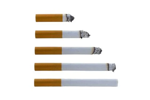 Step of burning cigarette set in different stage isolated on white background Stock Photos