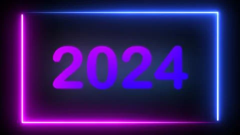 Step into countdown Happy new year 2024 vibrant sci-fi scene Illustrazione stock