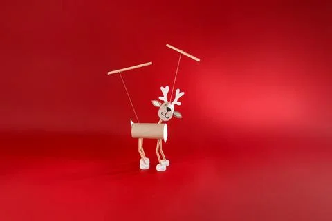 Step in creative process, Christmas DIY reindeer puppet craft using cardboa.. Stock Photos