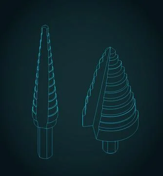 Step drill bits set isometric blueprints illustration 스톡 일러스트