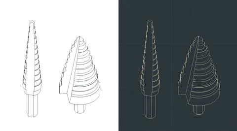Step drill bits set isometric blueprints Stock Illustration