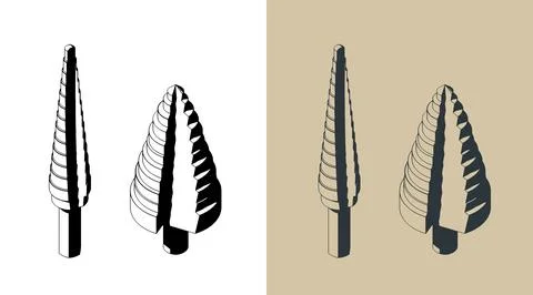 Step drill bits set isometric illustrations Illustrazione stock