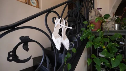 Step into Elegance: Close-Up of Bride's Stunning Shoes Stock Footage 219438706