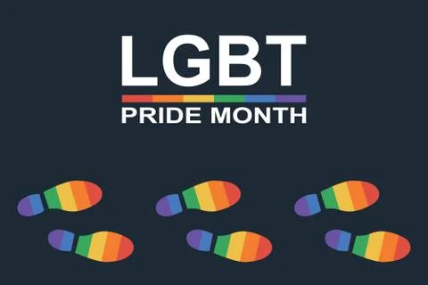 Step footprints paths colored in rainbow color and text LGBT pride month Illustrazione stock