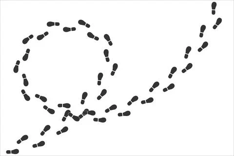 Step the footprints of the track in a circle. footprints and steps of shoes.  Stock Illustration