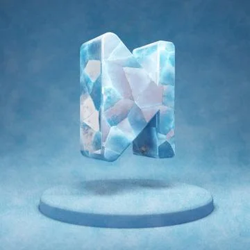 Step Forward icon. Cracked blue Ice Step Forward symbol on blue snow podium. Stock-Illustration
