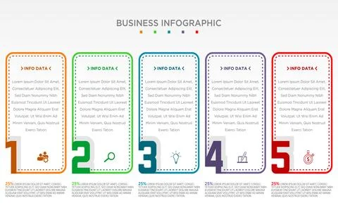 Step infographic with 5 options with different color 스톡 일러스트
