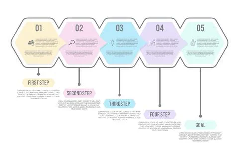 Step infographic with 5 options in flat style Stock Illustration