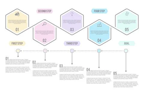 Step infographic with 5 options workflow diagram in flat style 스톡 일러스트
