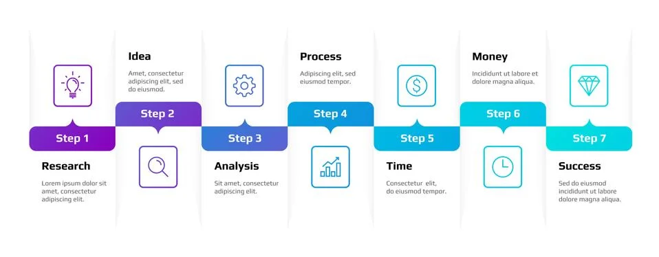 Step infographic. Flow process diagram in blue colors, creative business graph Stock Illustration