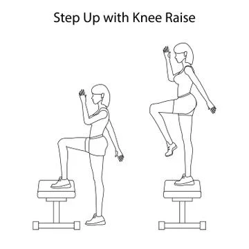 Step up with knee raise exercise outline Stock Illustration