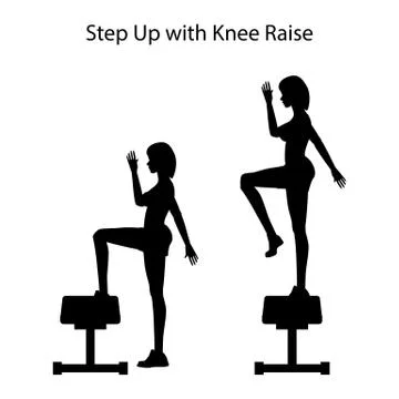 Step up with knee raise exercise silhouette Stock Illustration