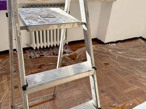 Step Ladder During Home Interior Renovation. Stock Photos