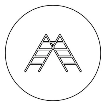 Step ladder icon in circle round outline black color vector illustration flat Illustrazione stock