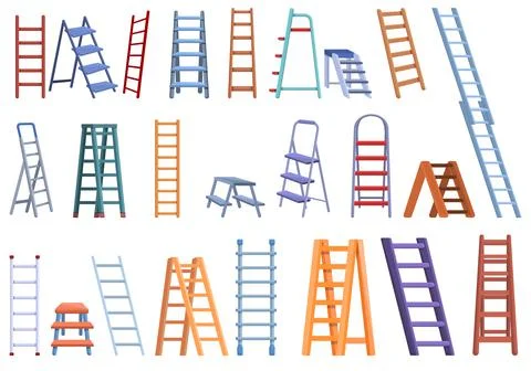 Step ladder icons set, cartoon style Stock Illustration
