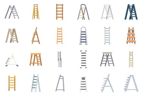 Step ladder icons set flat vector. Home metal Stock Illustration