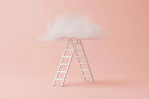 Step ladder leading to fluffy cloud on a pastel pink background Stock-Illustration