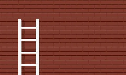 Step ladder leaning on brick wall, building and construction works concepts Ilustración de archivo