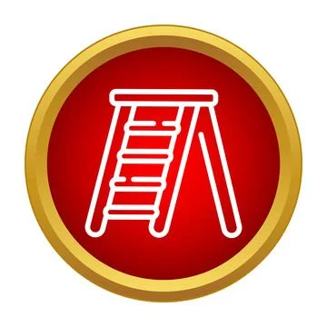 Step ladder outline icon in red button Stock Illustration