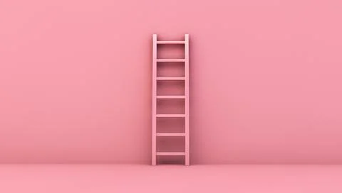 Step ladder on a pink wall Stock Illustration