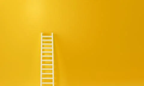 Step ladder on a yellow wall on studio background, Up and down the stairs. Gr Stock Photos
