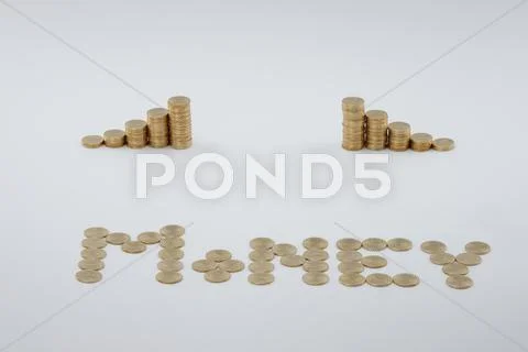 Step pile of gold coins with sort gold coins as money Stock Photos