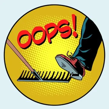 To step on a rake. Failure and problems pop art retro style Stock Illustration