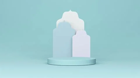 Step Stage Podium Stage backdrop with Arabic arch . 3d rendering Ilustración de archivo