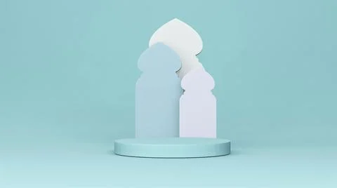Step Stage Podium Stage backdrop with Arabic arch . 3d rendering Ilustración de archivo
