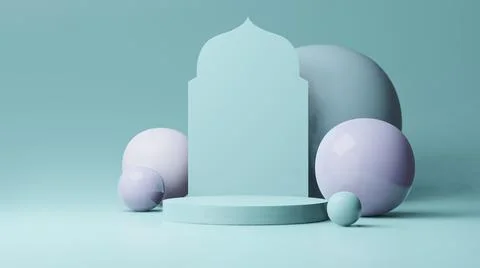 Step Stage Podium Stage backdrop with Arabic arch . 3d rendering 스톡 일러스트