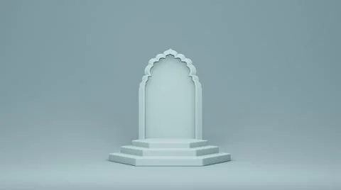Step Stage Podium Stage backdrop with Arabic arch . 3d rendering 스톡 일러스트