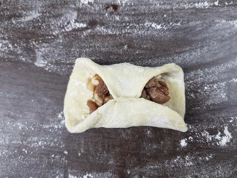 Step-by-step 1 instructions for cooking the national dish manty. a traditiona Stock Photos