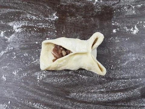 Step-by-step 2 instructions for cooking the national dish manty. a traditiona Stock Photos