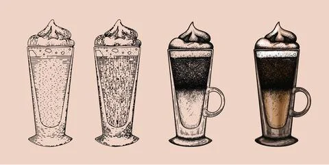 Step by step coffe cup drawing in doodle and etching style Illustrazione stock