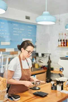 Step by step coffee preparing process in close up. Stock Photos