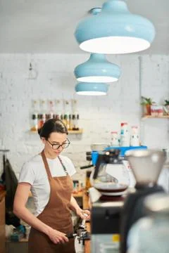 Step by step coffee preparing process in close up. Stock Photos