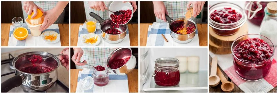 A Step by Step Collage of Making Cranberry Sauce Stock Photos
