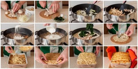 A Step by Step Collage of Making Crepe Bake Stock Photos