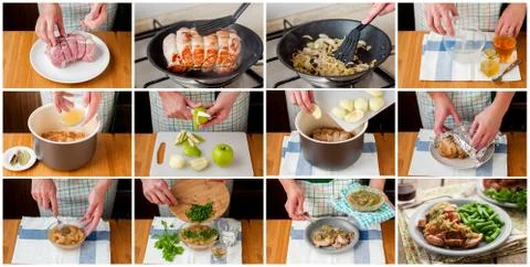 A Step by Step Collage of Making Slow Cooked Pork Foto stock