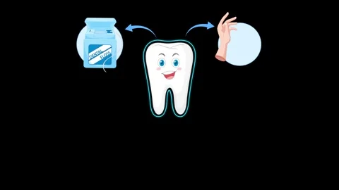 Step-by-Step Dental Flossing Animation on Black Background Stock Footage 314413092