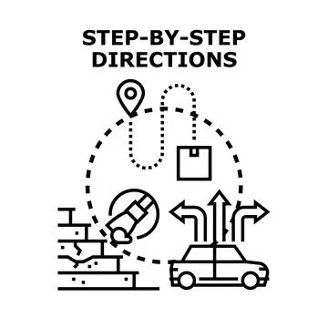 Step by step directions for location navigation and delivery イラスト素材