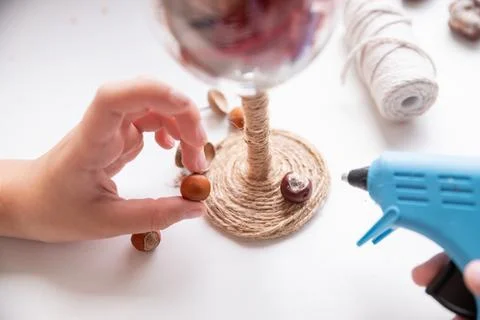 Step by step DIY instruction for DIY craft. Autumn composition in glass.A gift Stock Photos