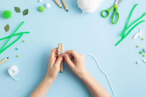 Step by step diy process of making snowdrops flowers. Creativity, crafting with Stock Photos