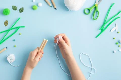Step by step diy process of making snowdrops flowers. Creativity, crafting with Stock Photos
