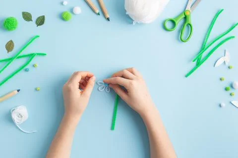 Step by step diy process of making snowdrops flowers. Creativity, crafting with Stock Photos