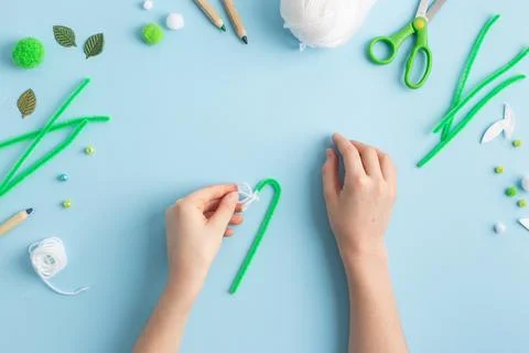 Step by step diy process of making snowdrops flowers. Creativity, crafting with Stock Photos